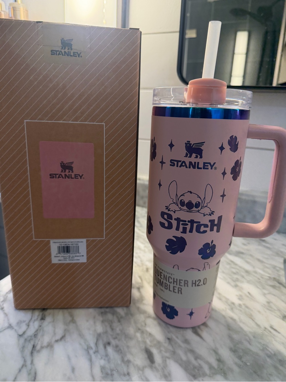 Stanley Pink Stitch Insulated Quencher Tumbler with Handle
